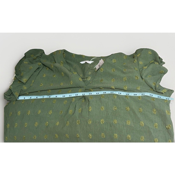 Women’s Dressy V Neck Ruffle Sleeve Tunic W/Swiss Dots Design•Green• sz XL• NWT - Picture 11 of 13